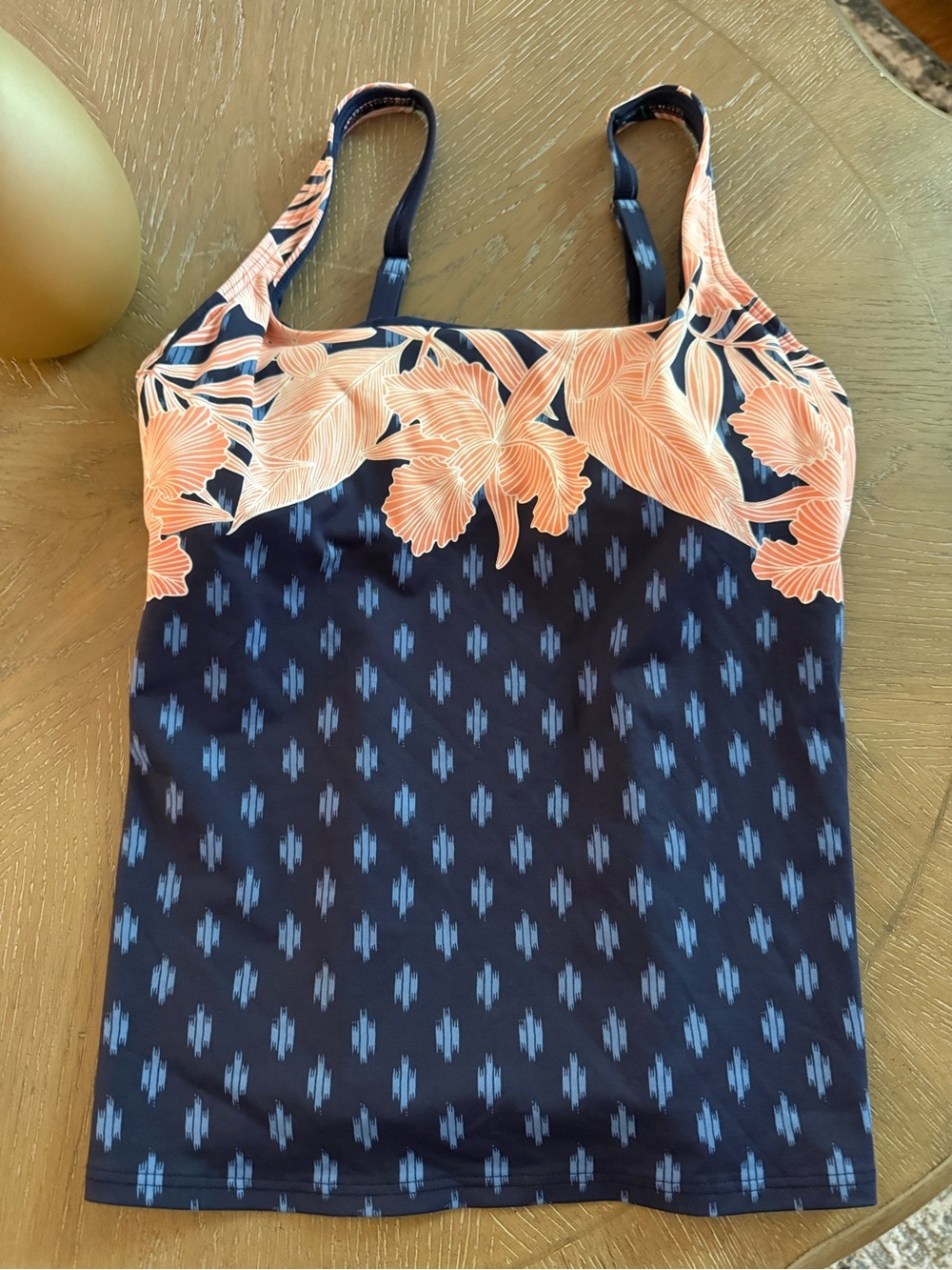 Lands' End Navy Swim Tank with Coral-Trim Straps